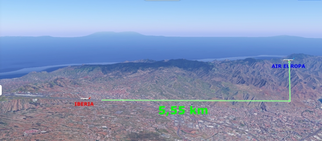 Distancia entre el avión de Air Europa y la cabecera de pista del aeropuerto Tenerife Norte