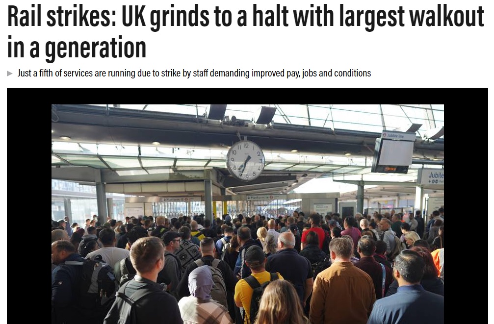 Noticia sobre las huelgas en el sector ferroviario del Reino Unido