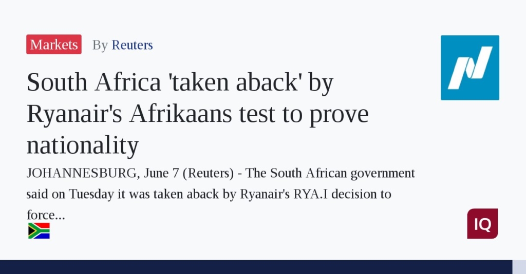 Noticia publicada en Reuters sobre la exigencia de un examen en Afrikaans a los pasajeros sudafricanos que vuelen con Ryanair