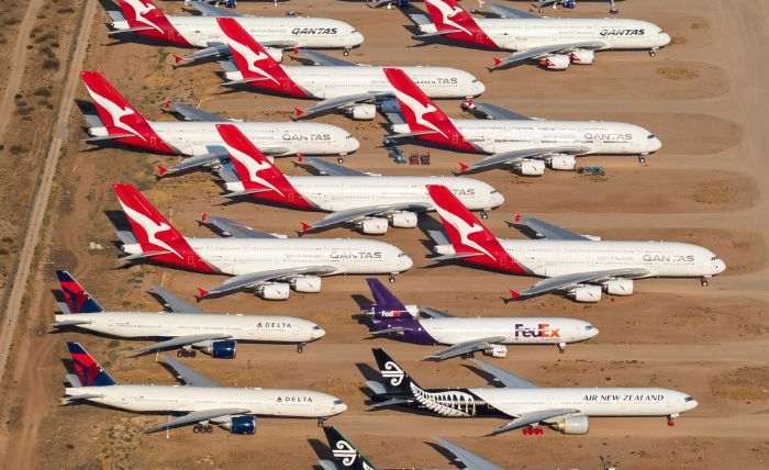 Airbus a380 de Qantas en desierto mojave